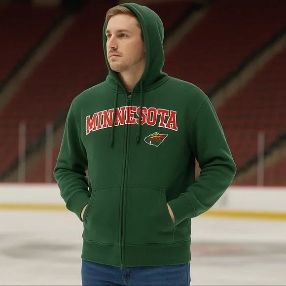 Minnesota Wild NHL Green Zip-Up Hoodie Sweatshirt Men’s Small Team Logo - Picture 2 of 7
